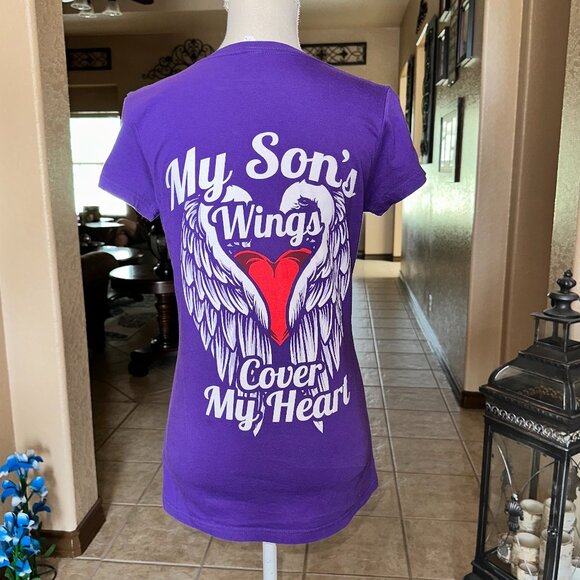 My Son's Wings Cover My Heart Ladies Cut T-Shirt - Picture 3 of 5
